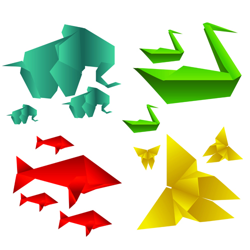 Various Origami animals design vector material 01