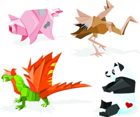 Various Origami animals design vector material 02