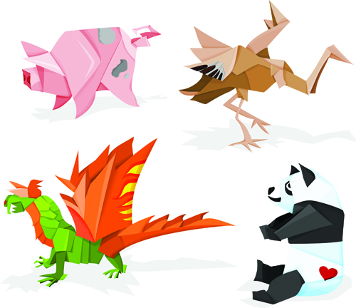 Various Origami animals design vector material 02
