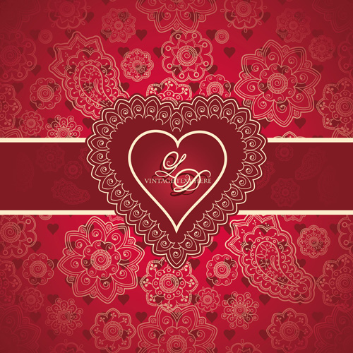 Red style Heart with Valentine Day vector 01