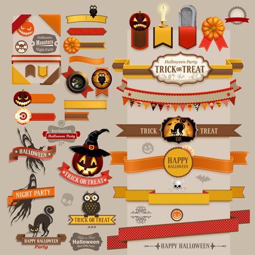 Retro ribbons with labels vector set 02