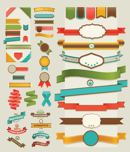 Retro ribbons with labels vector set 03