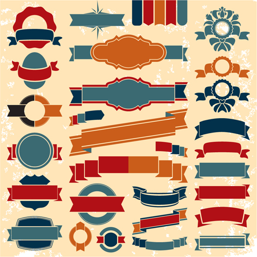 Retro ribbons with labels vector set 04
