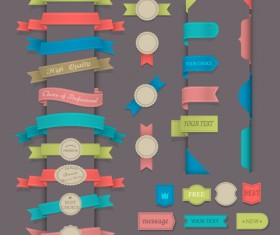 Retro ribbons with labels vector set 05