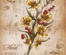 Retro romantic floral cards elements vector set 01