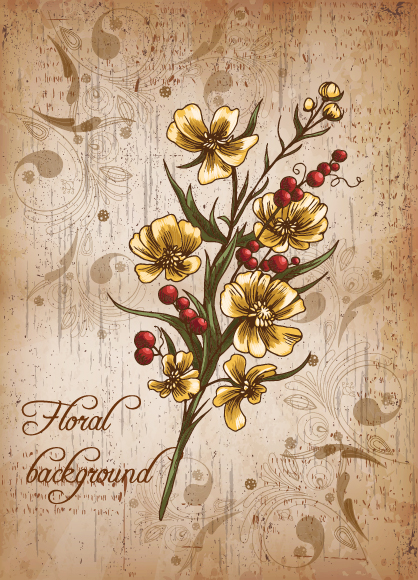 Retro romantic floral cards elements vector set 01