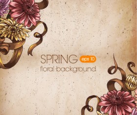 Retro romantic floral cards elements vector set 02