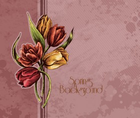 Retro romantic floral cards elements vector set 04