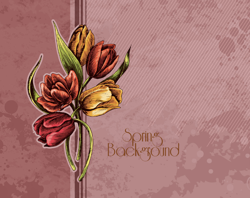 Retro romantic floral cards elements vector set 04