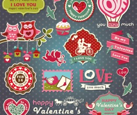Romantic Valentine retro labels and decor vector 01