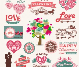 Romantic Valentine retro labels and decor vector 02