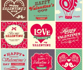 Romantic Valentine retro labels and decor vector 03