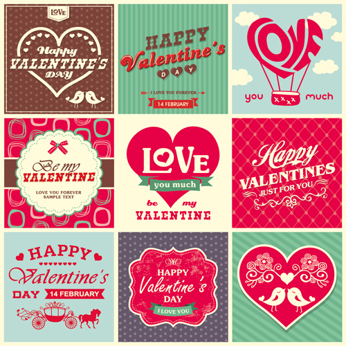 Romantic Valentine retro labels and decor vector 03