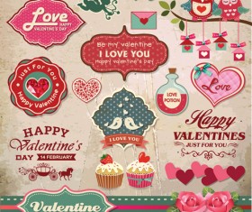 Romantic Valentine retro labels and decor vector 04
