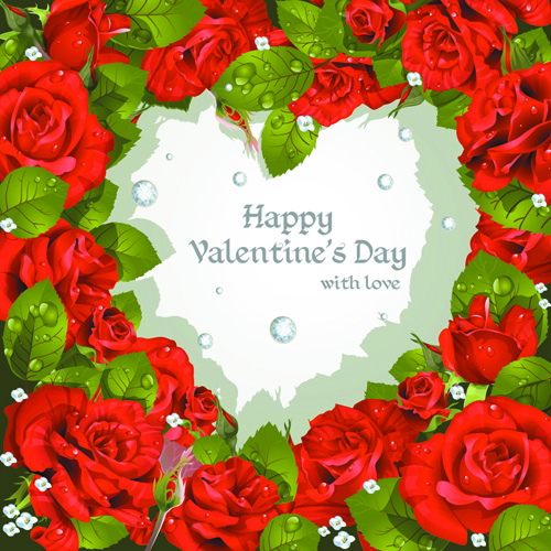 Roses with Valentine Day Cards vector graphics 01