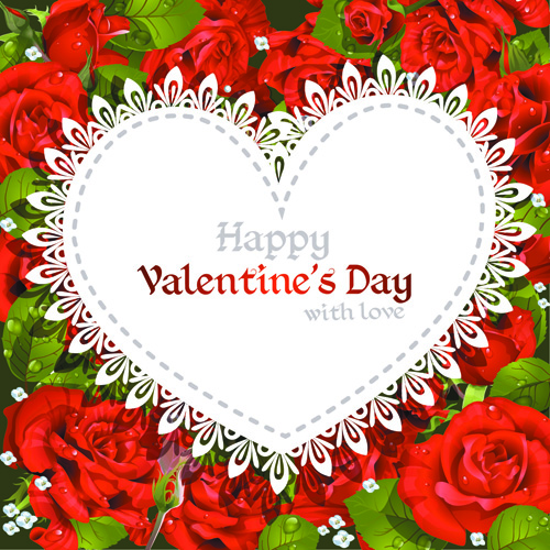 Roses with Valentine Day Cards vector graphics 02