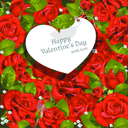 Roses with Valentine Day Cards vector graphics 03