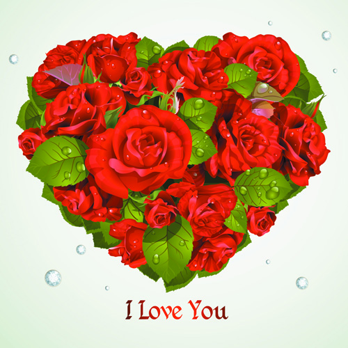 Roses with Valentine Day Cards vector graphics 05
