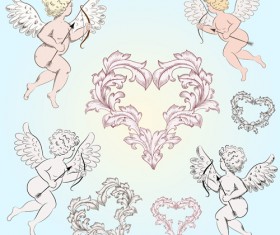 Valentine cupids design elements vector 02