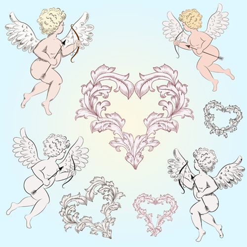 Valentine cupids design elements vector 02