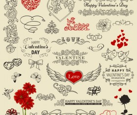Valentine vintage ornaments design elements vector 01