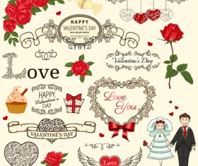 Valentine vintage ornaments design elements vector 02