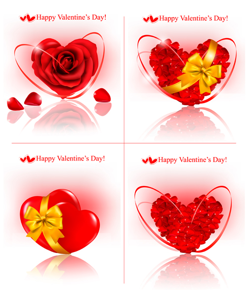 Shiny Valentine hearts vector cards 01