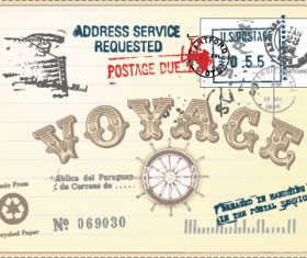 Vector set of Vintage postcard with stamps elements 03
