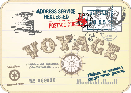 Vector set of Vintage postcard with stamps elements 03