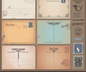 Vector set of Vintage postcard with stamps elements 05