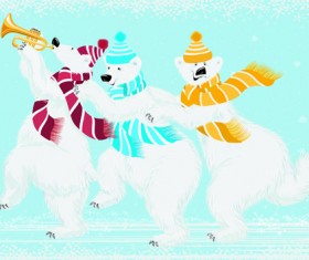 lovely Animals in winter design vector set 03