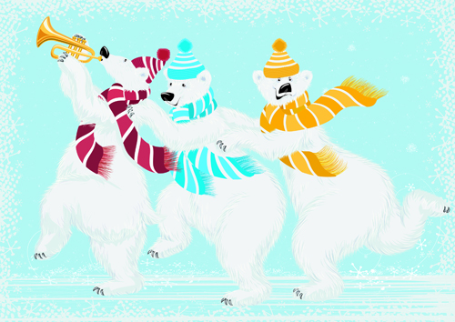 lovely Animals in winter design vector set 03
