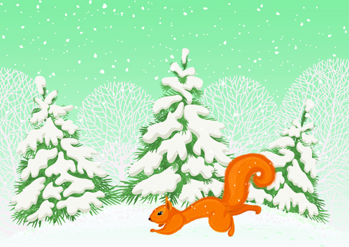 lovely Animals in winter design vector set 04