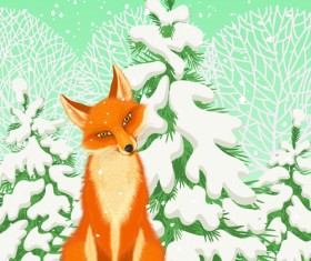 lovely Animals in winter design vector set 05