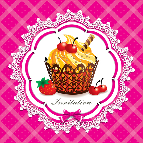 Cute cake cards design elements vector 02