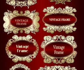 Set of vintage gold frame design vector 02