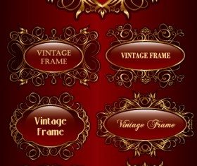 Set of vintage gold frame design vector 03