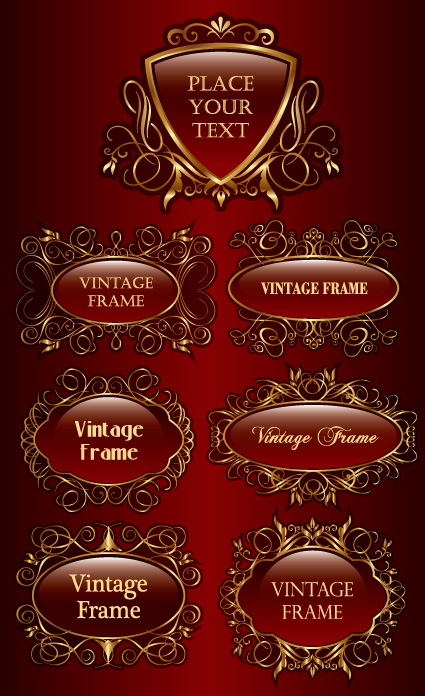 Set of vintage gold frame design vector 03