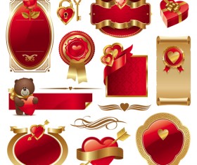 Gold and red Valentine Day labels vector