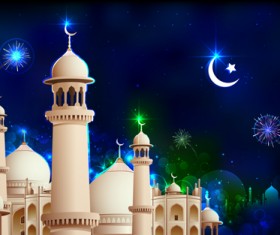 Mosque night backgrounds vector 02