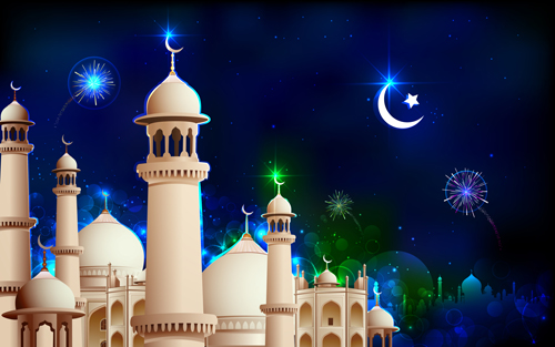 Mosque night backgrounds vector 02