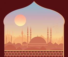 Mosque night backgrounds vector 05