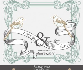 Set of wedding card design elements vector 01