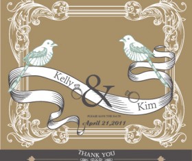 Set of wedding card design elements vector 05