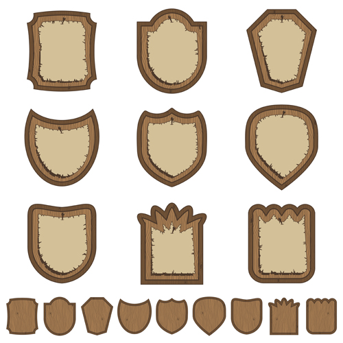 Vector set of Wooden labels elements 03