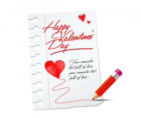 Handwriting with paper Happy Valentine elements vector