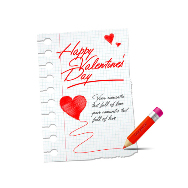 Handwriting with paper Happy Valentine elements vector