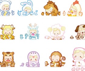 Cute cartoon 12 Lunar vector graphic