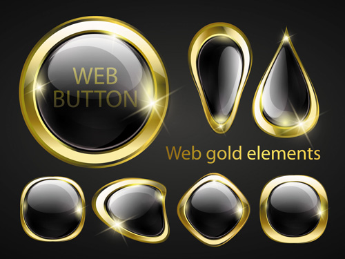 golden glow Web Buttons elements vector 01
