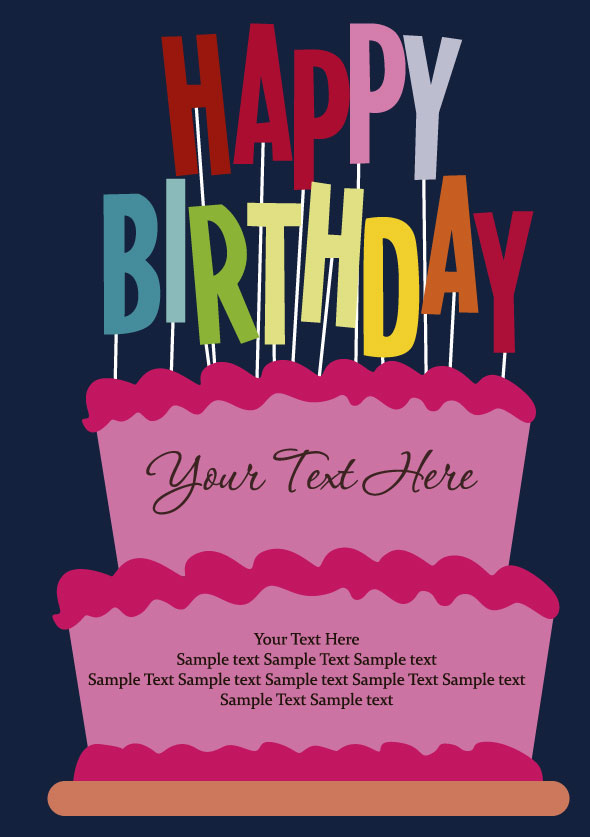 Cartoon Happy birthday postcard vector 03 free download